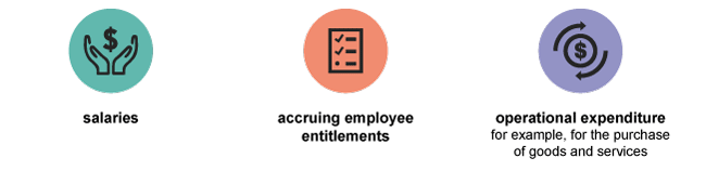 salaries; accruing employee entitlements; operational expenditure, for example, for the purchase of goods and services