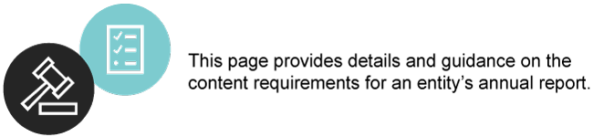 This page provides details and guidance on the content requirements for an entity's annual report.