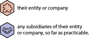 their entity or company and any subsidiaries of their entity or company, so far as practicable.