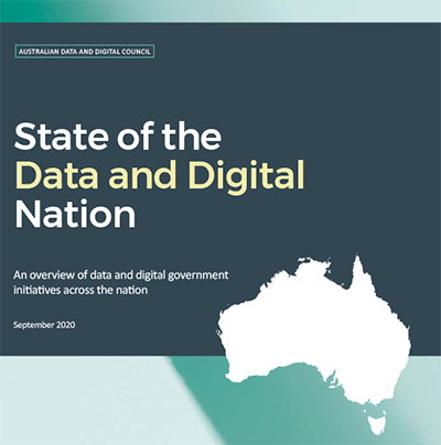 Front cover of the Australian Digital Council State of the Data and Digital Nation report 2020