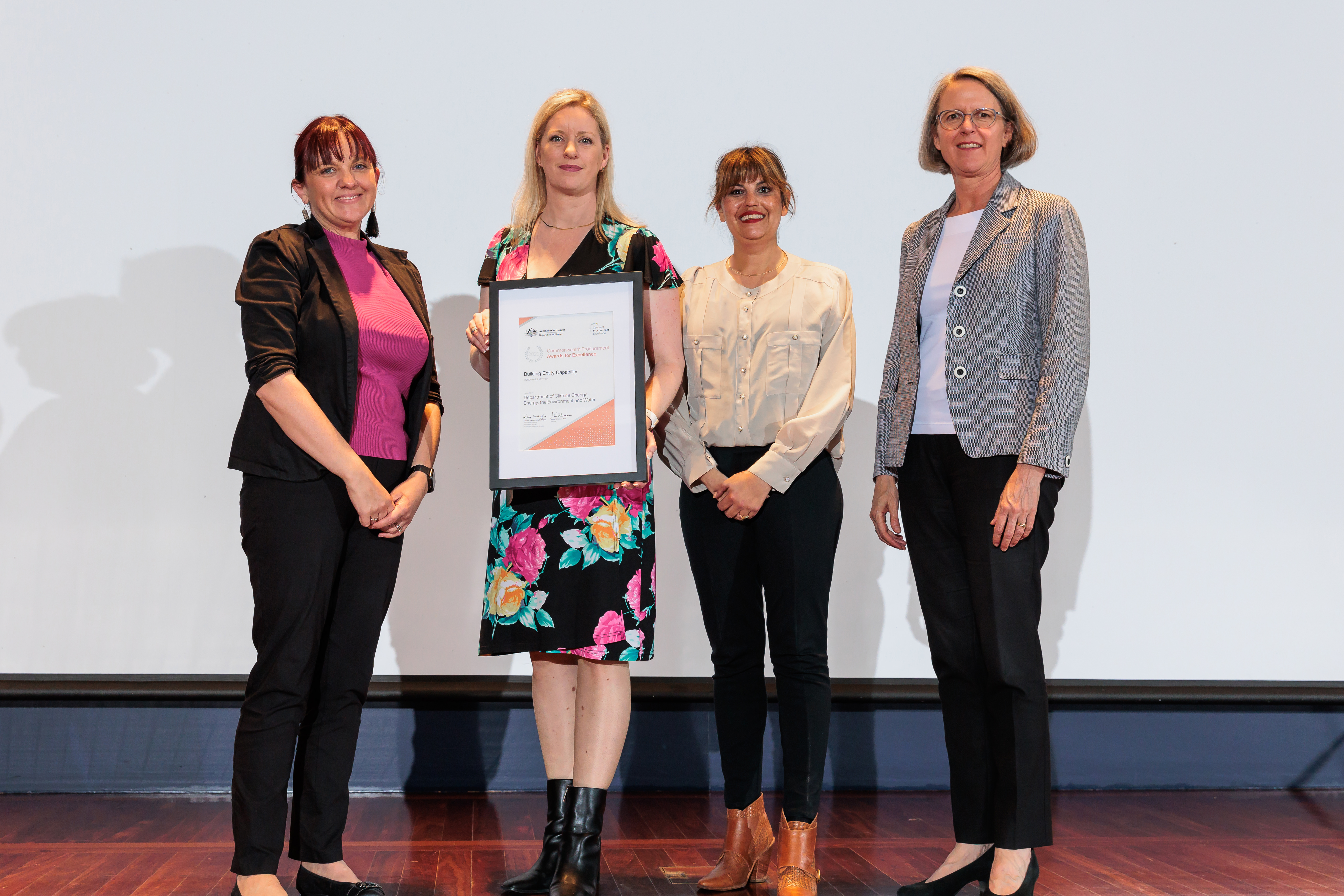 Photograph of Building Entity Capability Honourable Mention award recipients – Department of Climate Change, Energy, the Environment and Water with the Finance Secretary.