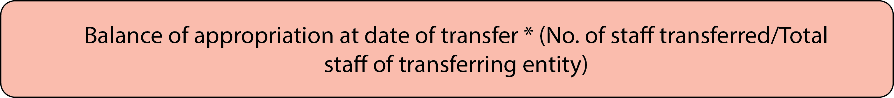 Amount attributable to the receiving entity is equal to; Balance of appropriation at date of transfer * (No. of staff transferred / Total staff of transferring entity)