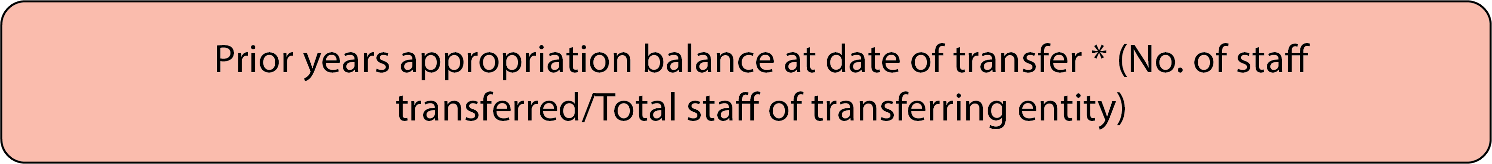 Prior years' appropriation receivable is equal to; Prior years appropriation balance at date of transfer * (No. of staff transferred / Total staff of transferring entity)