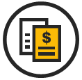Icon of two pieces of paper one with a dollar sign