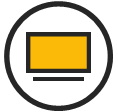 icon of a computer with a yellow screen in a circle