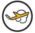 Icon of a plan flying threw a cloud in a circle