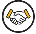 Icon of two hands shaking inside a circle