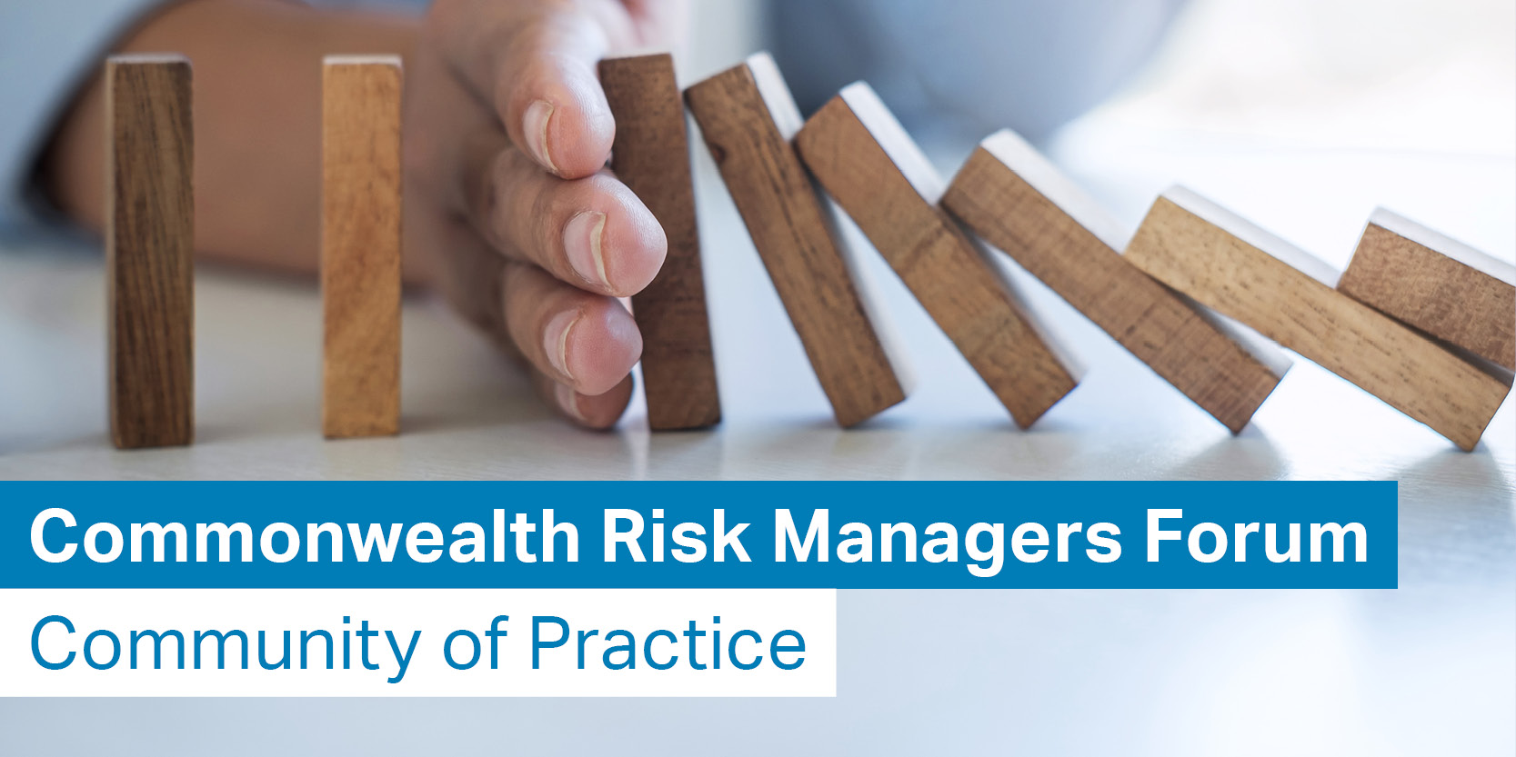 Image of a head stopping dominoes falling with the words Commonwealth Risk Managers Forum - Community of Practice