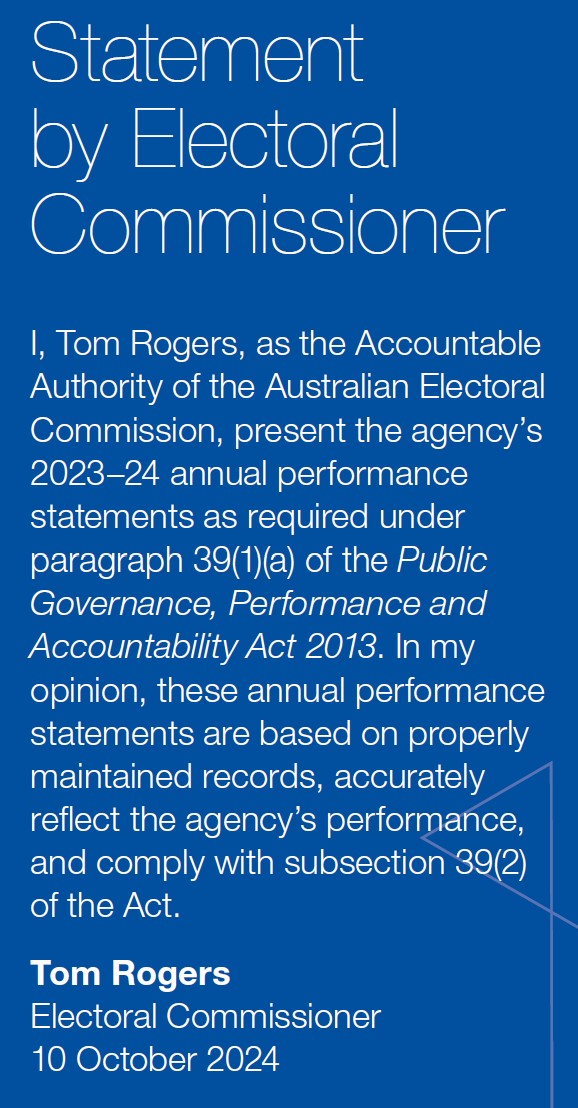 Statement by the Electoral Commissioner from the Australian Electoral Commission's 2023-24 Annual Report