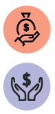 2 circles showing hands holding money